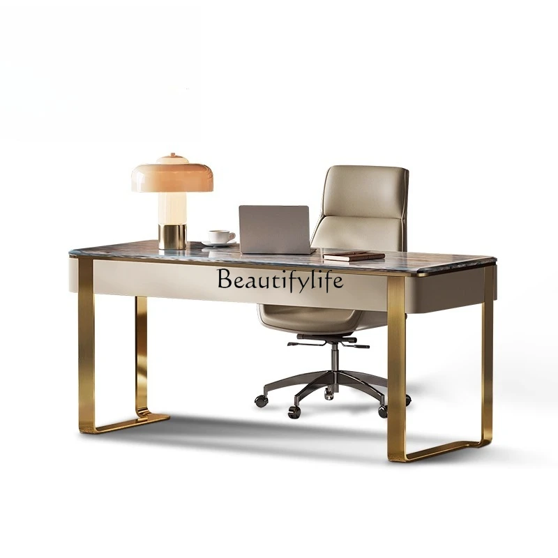 

Minimalist Light Luxury Desk High-end Leather Veneer Marble Study Office Desk