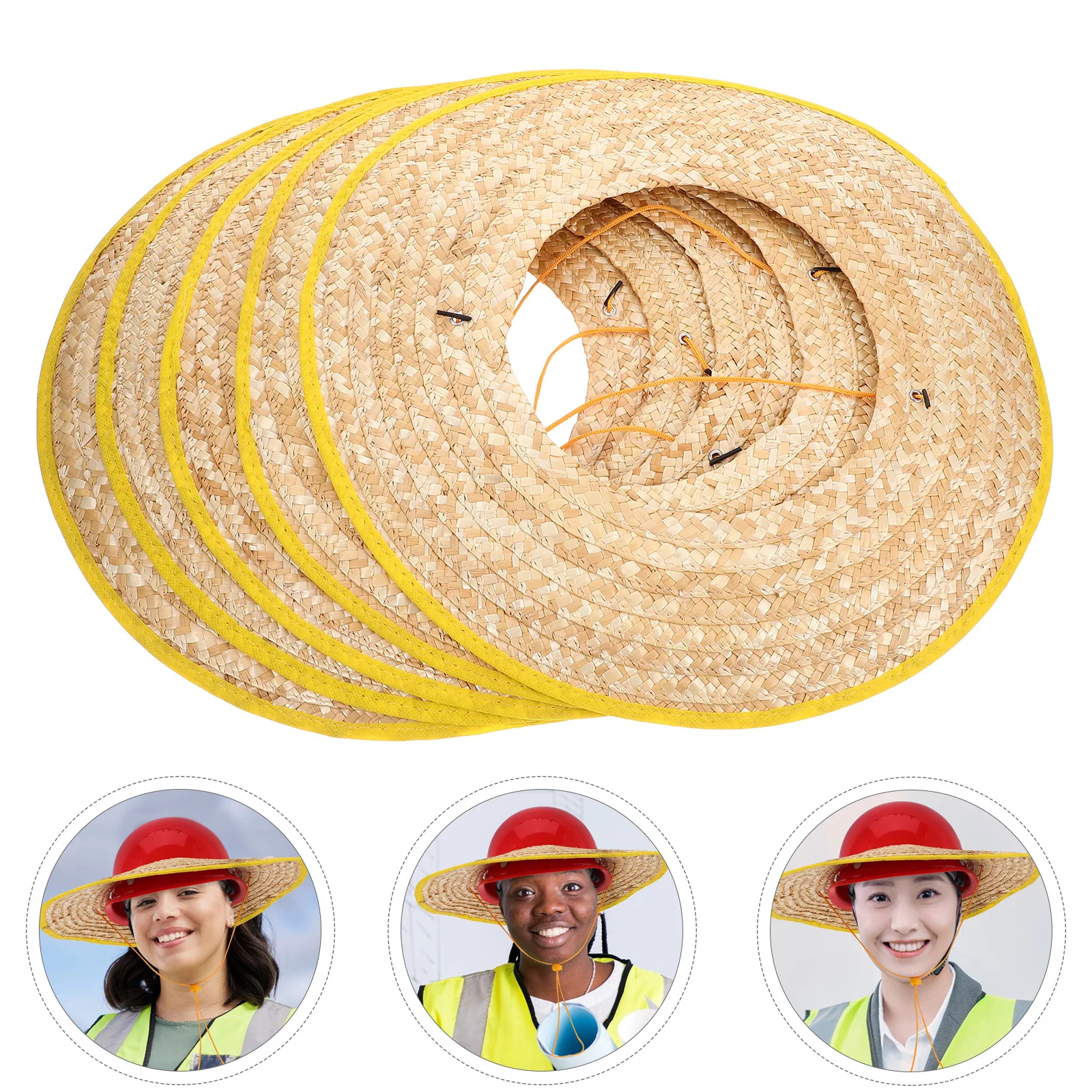 

5pcs Safety Wide Brim Sun Shade Uv Protection Straw Material For Construction Sanitation Outdoor Workers Beige Full Brim Hard