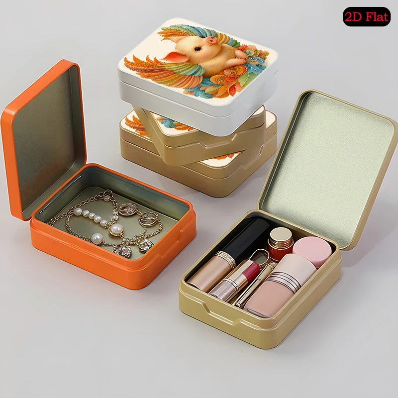 Winged Pig Theme Miniature Flip Top Square Metal Tin Box, UV Printed Portable Custom Photo Tin Box, DIY Print Supported