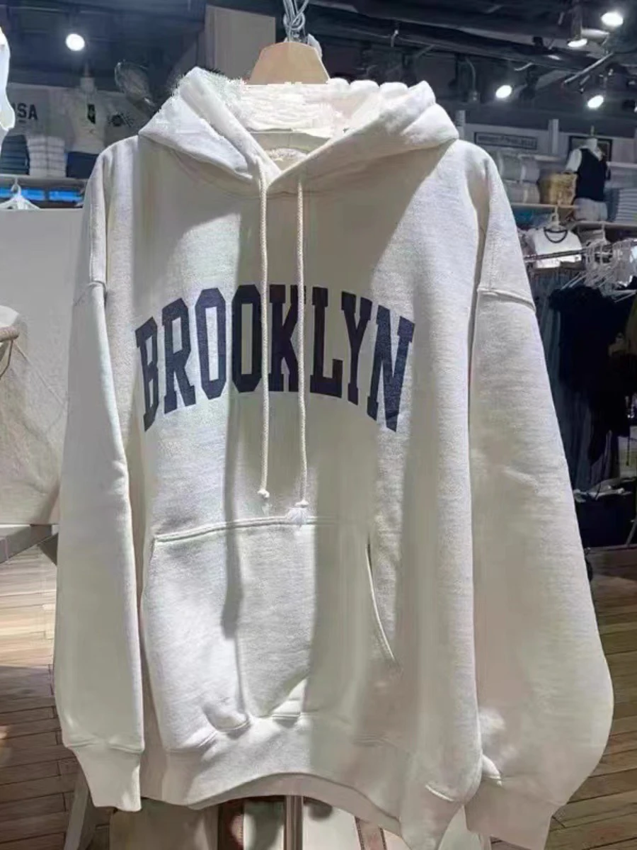 Brooklyn Print Hoodie Woman 2023 Autumn Long Sleeve Hooded Pocket Pull Sweatshirts Casual Vintage Streetwear Y2k Hoodies Tops