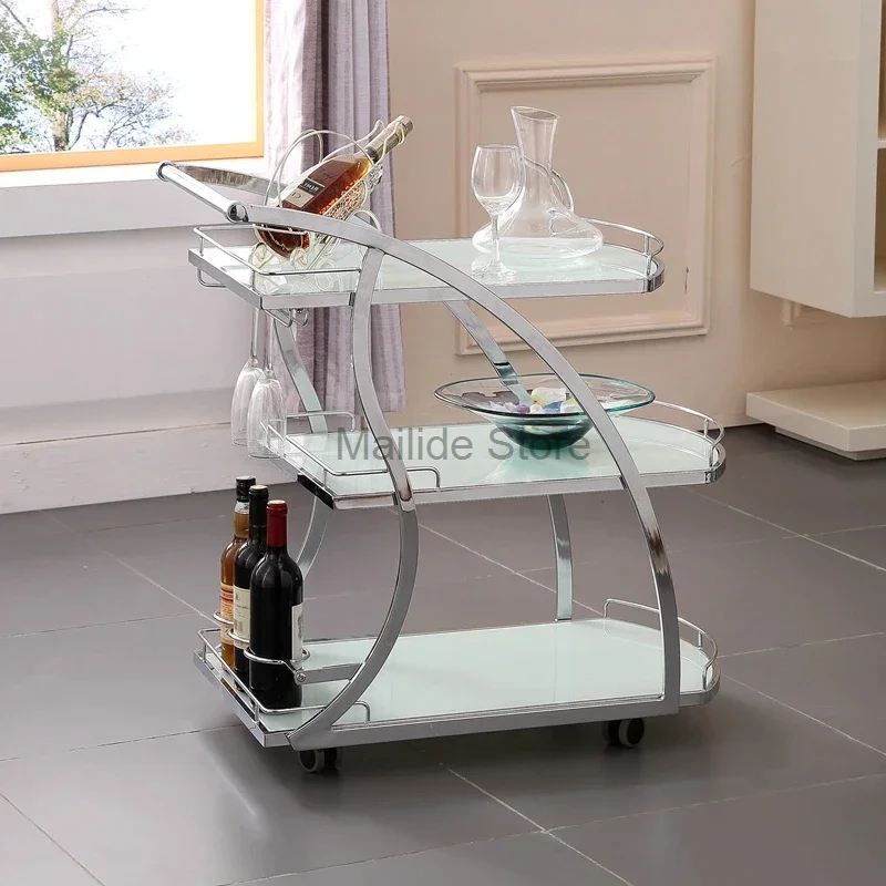 Carros de salón de vidrio de arte del hierro de lujo ligero, carrito de herramientas para salón de belleza, muebles de salón modernos, estante para el hogar con rueda, carrito de agua y vino