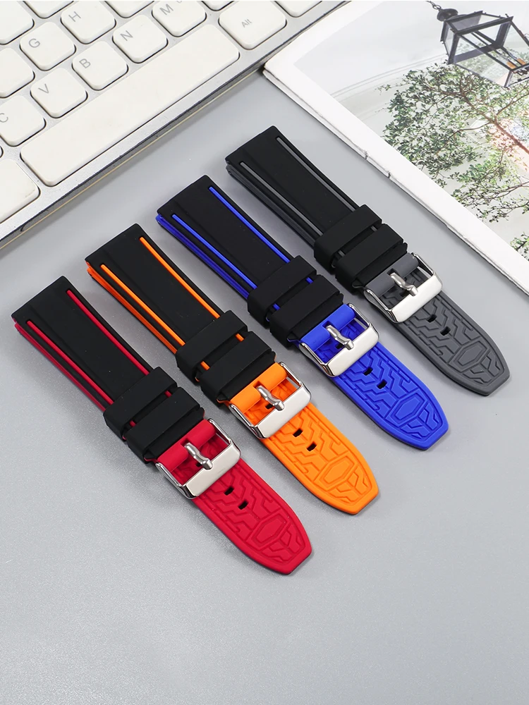 For Meidou Rudder Orange Rudder Navigator M005 Black Silicone Watch Strap Men\'s Omega Joint Name Swatch Universal Watchband