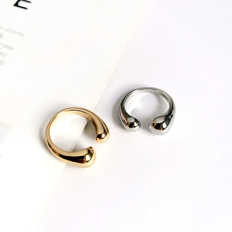 Peri\'sBox Gold/Silver Color Waterdrop Rings Asymmetric Double Circle Geometric Rings Minimalist Open Rings for Women 2020 Trendy