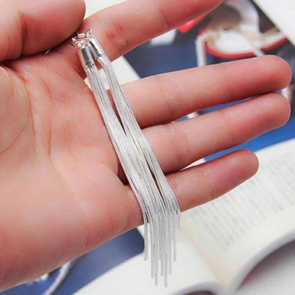 

Long Tassel Silver Earrings Ethnic Style Lightweight Drop Dangle Chain Earrings for Women Unique Thread Tassel Jewelry Gift