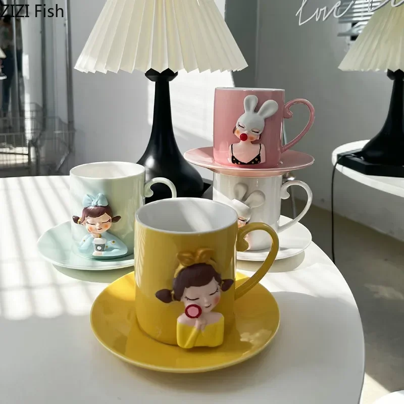 

Cute Cartoon Girl Ceramic Mug Afternoon Tea Milk Coffee Cup Creative Home Breakfast Juice Oat Cup Drink Set Girl Birthday Gift