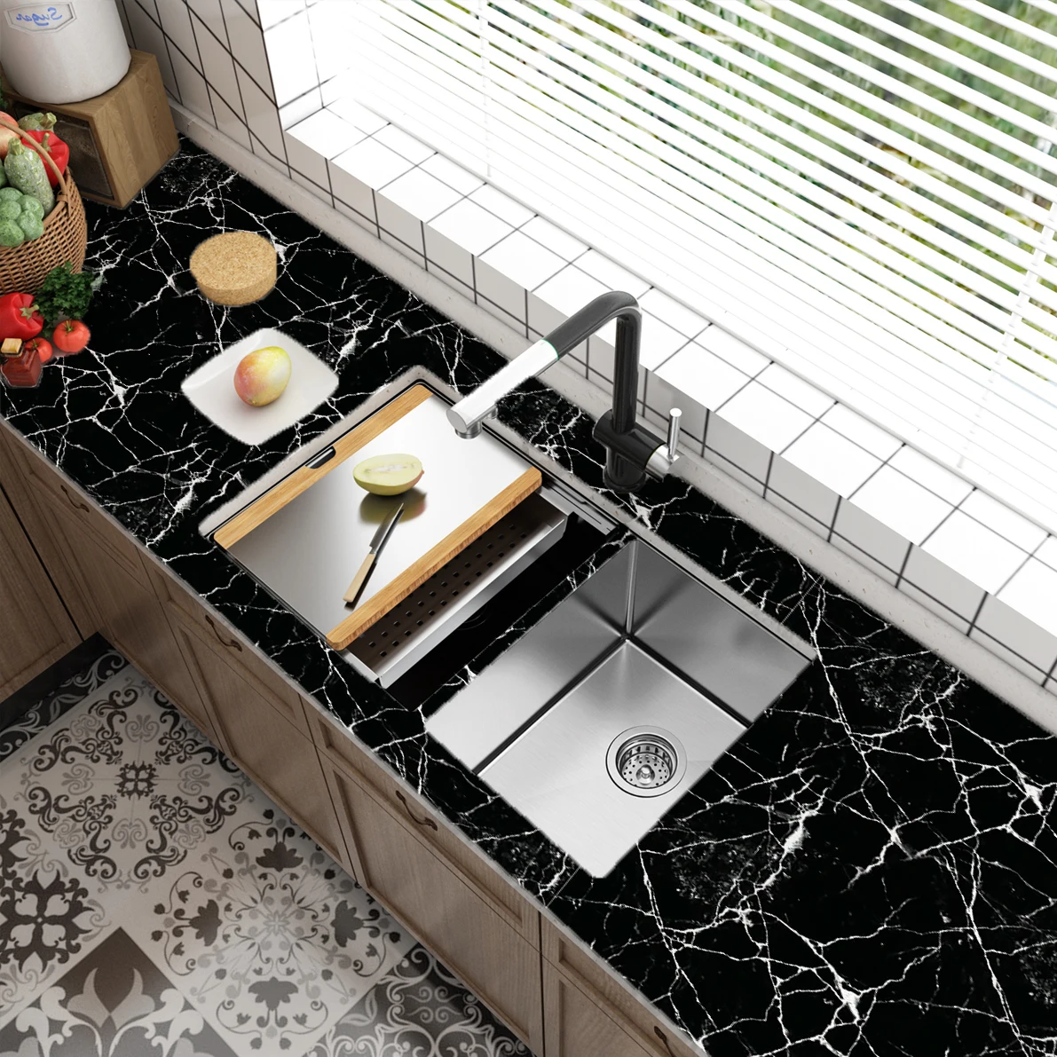 1 Roll Thick Marble Grain PVC Wallpaper for Kitchen - Pre-cut, Waterproof, Oil-proof & High Temperature Resistant Self-adhesive