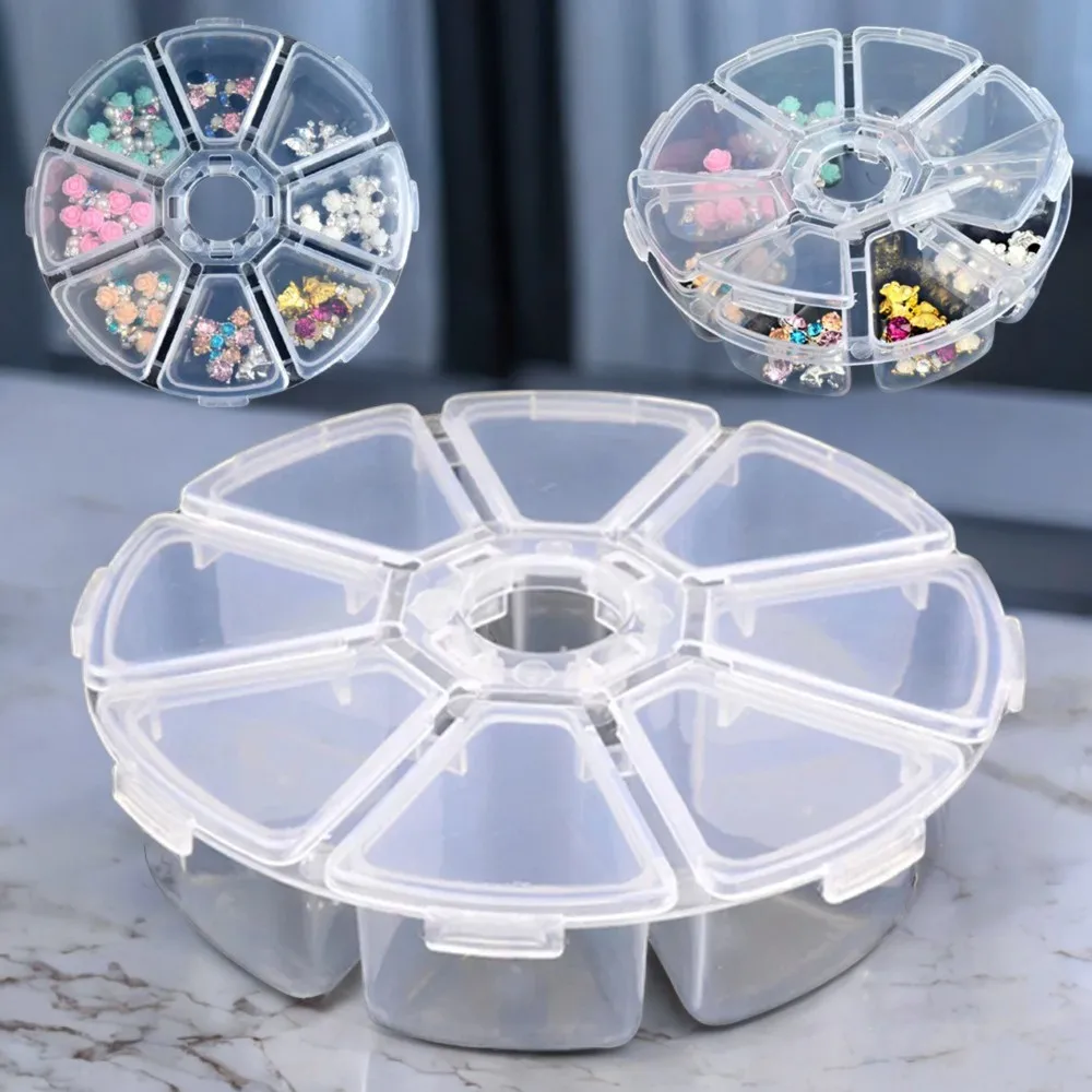 Mini SALE: Stylish 8 Grids Nail Art Beads Rhinestone Round Box Organiser Case