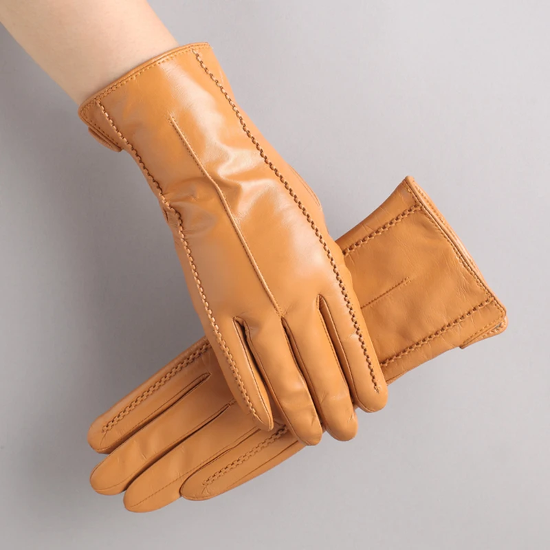 Women's Sheepskin Gloves, Breathable Wool Lining, Driving Goat Gloves, Real Leather, Short, Touched Screen, Fashion, New