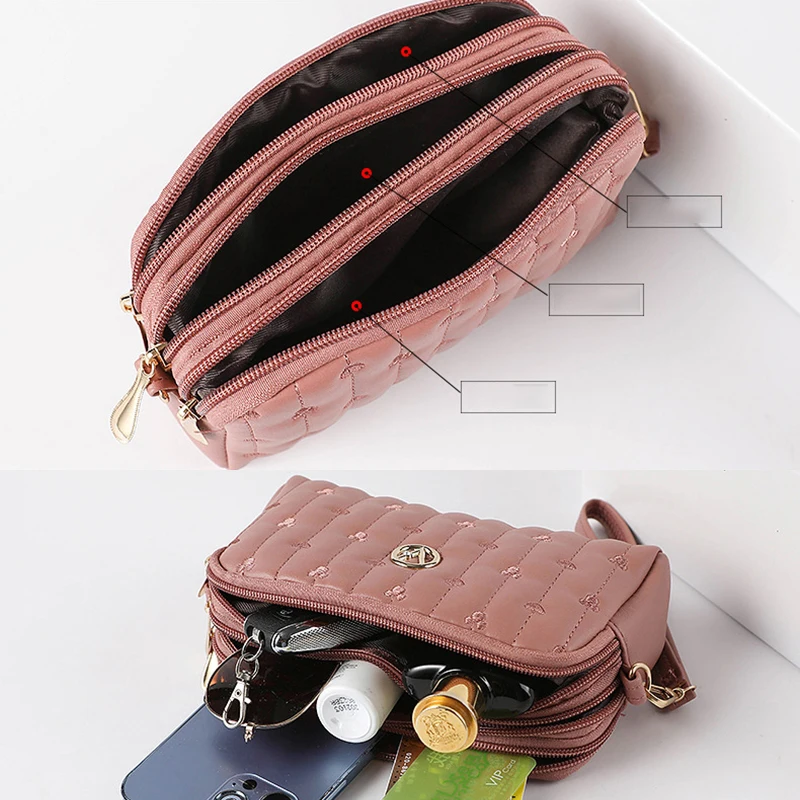 PU Bag for Woman Own Design Multifunctional Shoulder Bag 2024 New Fashion 3 Zipper Crossbody Bag Large Capacity Lady Wrist Bag