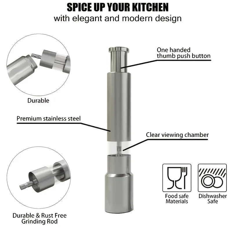 Pepper Grinder,Household Sea Salt Ginder, Creative Stainless Steel Spice Grinder,Manual Sea Salt Mill