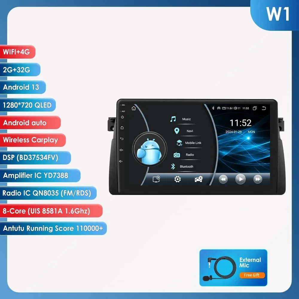 OSSURET Android Autoradio voor BMW 3 E46 M3 318/320/325/330/335 1999-2006 Draadloze Carplay Auto Multimedia Stereo 6115 8 Core GPS