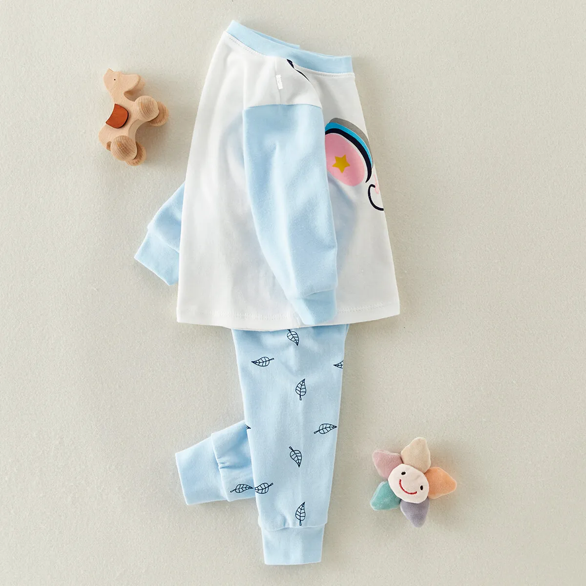 Hibobi-Conjunto de pijama de cuello redondo para niños, ropa de casa cálida de 2 piezas, 100% algodón, lindo oso, pantalones de pijama, Otoño e Invierno