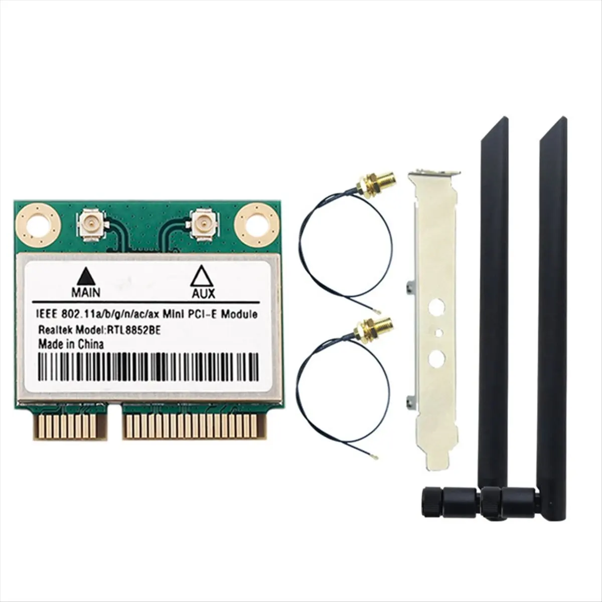 AA80 RTL8852BE WiFi 6 Network Card with 8DBI Antennas BT 5.2 Mini PCI-E Dual Band 2.4G/5GHz AX1800 Adapter for Win 10/11