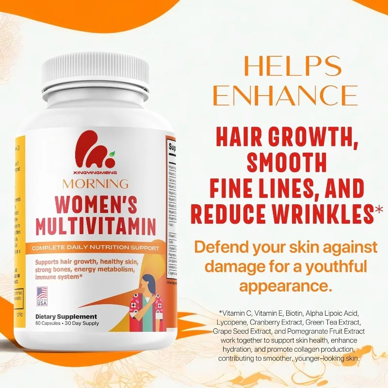 

Women's multivitamin capsules biotin, vitamins, minerals - antioxidant supplements for hair growth, skin, bones, immune health