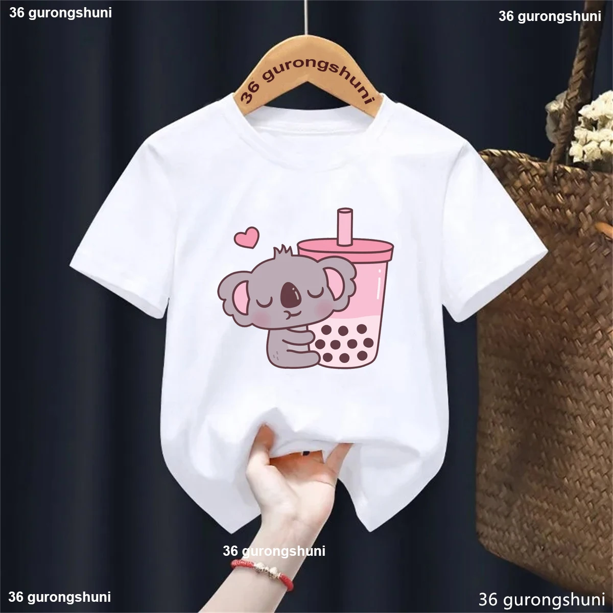 Koala Love Boba Printed Tshirt Girls/Boys Funny Kawaii Kids Clothes Pink/White/Black/Gray/Blue/Yellow T-Shirt Children Tops