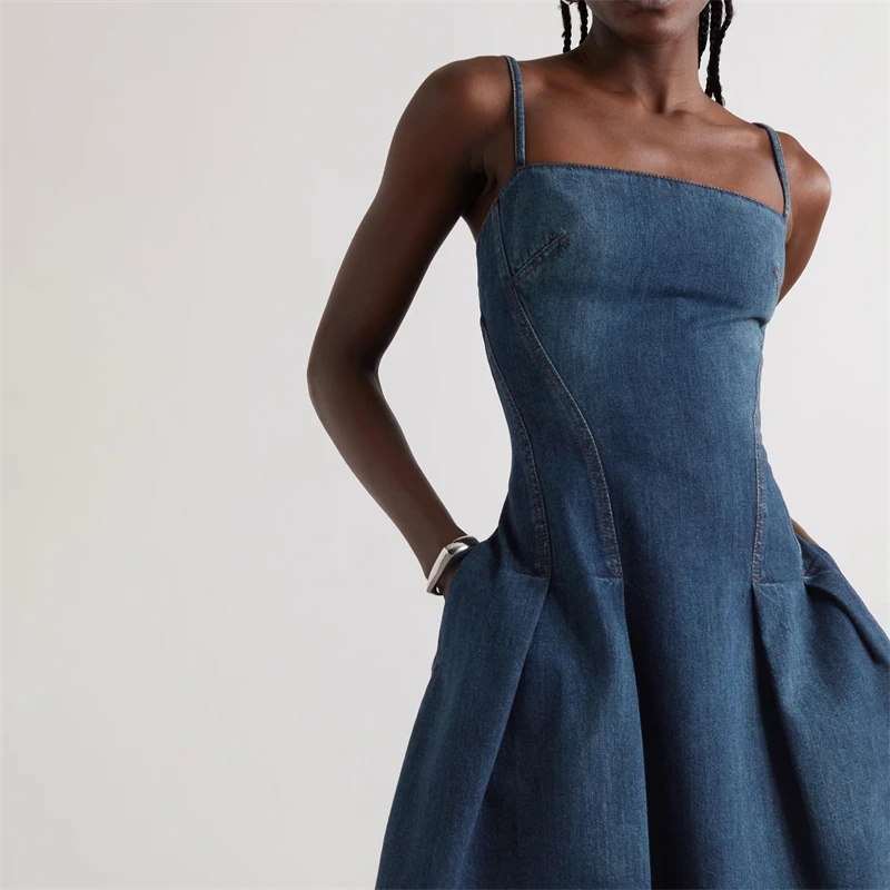 y2k summer new women\'s three-dimensional cutting washed denim suspender dress high quality fashion high street A-line mini skirt