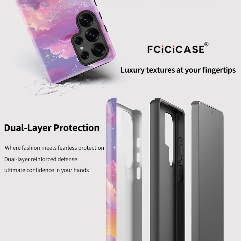 Fcicicase pour Samsung S20 FE S23 Plus étui à motif nuage housse antichoc de luxe pour Samsung Galaxy S25 Ultra S24 + PC Capa