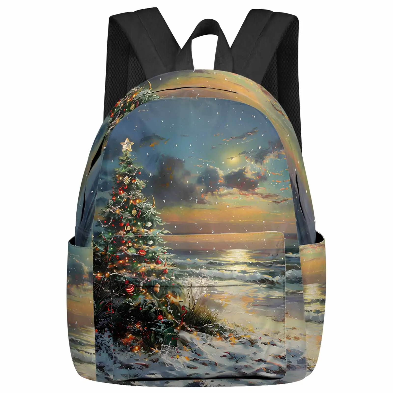 Christmas Beach Christmas Tree Sunset Backpack Teenagers Student School Bags Laptop Custom Backpack for Men Women Travel Bag