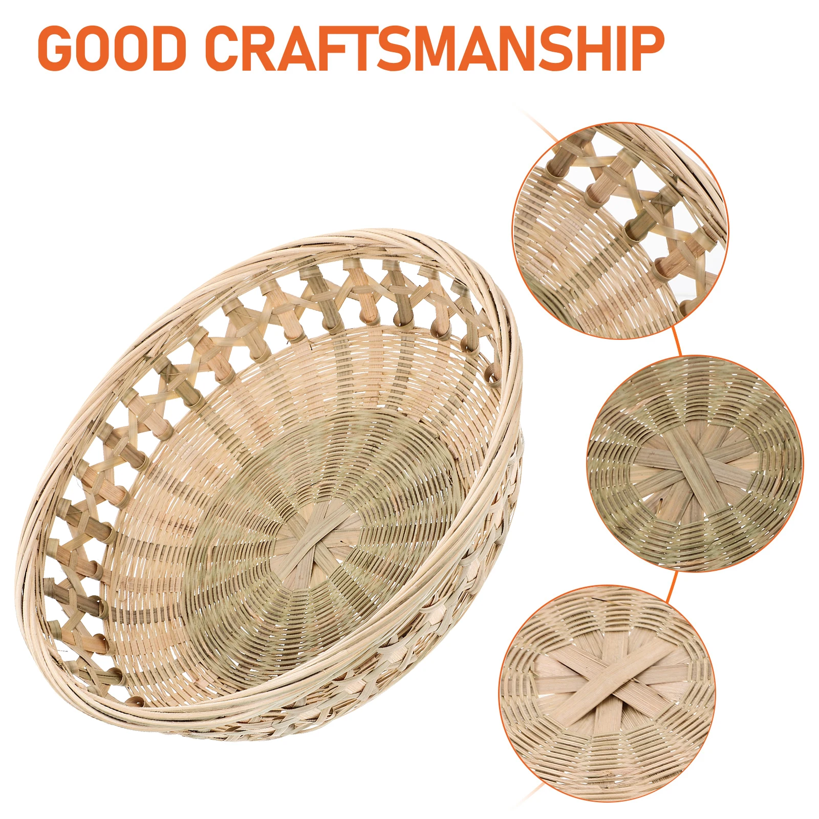 

H made 25cm Round Sieve Bamboo for Fruit Bread Storage Bamboo Fruit Basket Serving Kitchen Home Decor Storage Basket