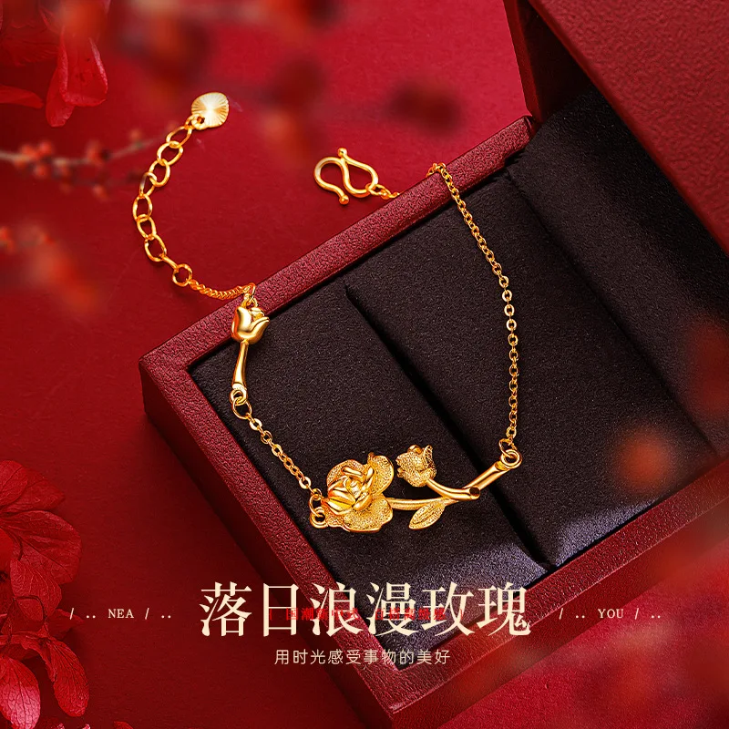 

2026 Niche Premium Famous Classic Brand Same Style Sunset Rose Bracelet Real Gold Plated Durable Color Retention Romantic Rose B