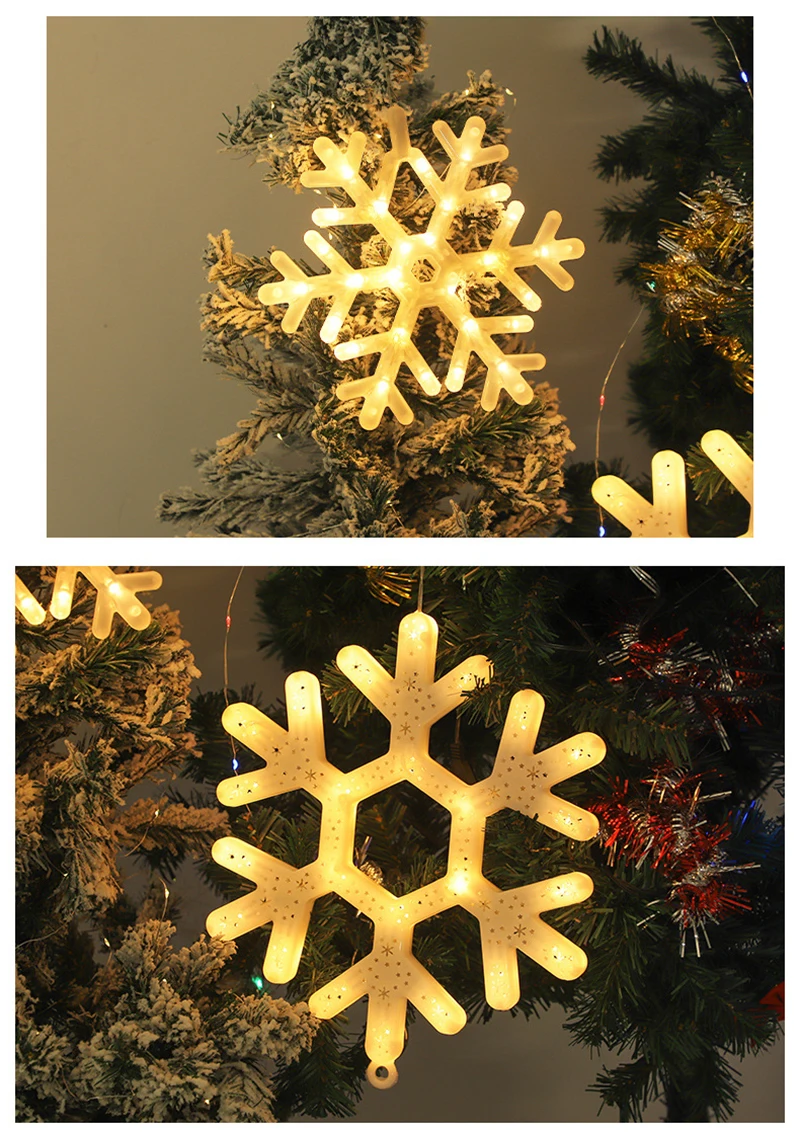 Christmas LED Light Snowflake Battery Case Hanging Battery-operated Window Ornaments Decoration for Home Xmas New Year Decor
