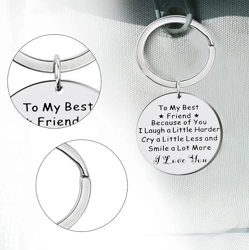 To My Friends Keychain,Stainless Steel Engraved Inspirational Keychain,Best Friends Friendship Keychain,Ideal Gift For Birthday