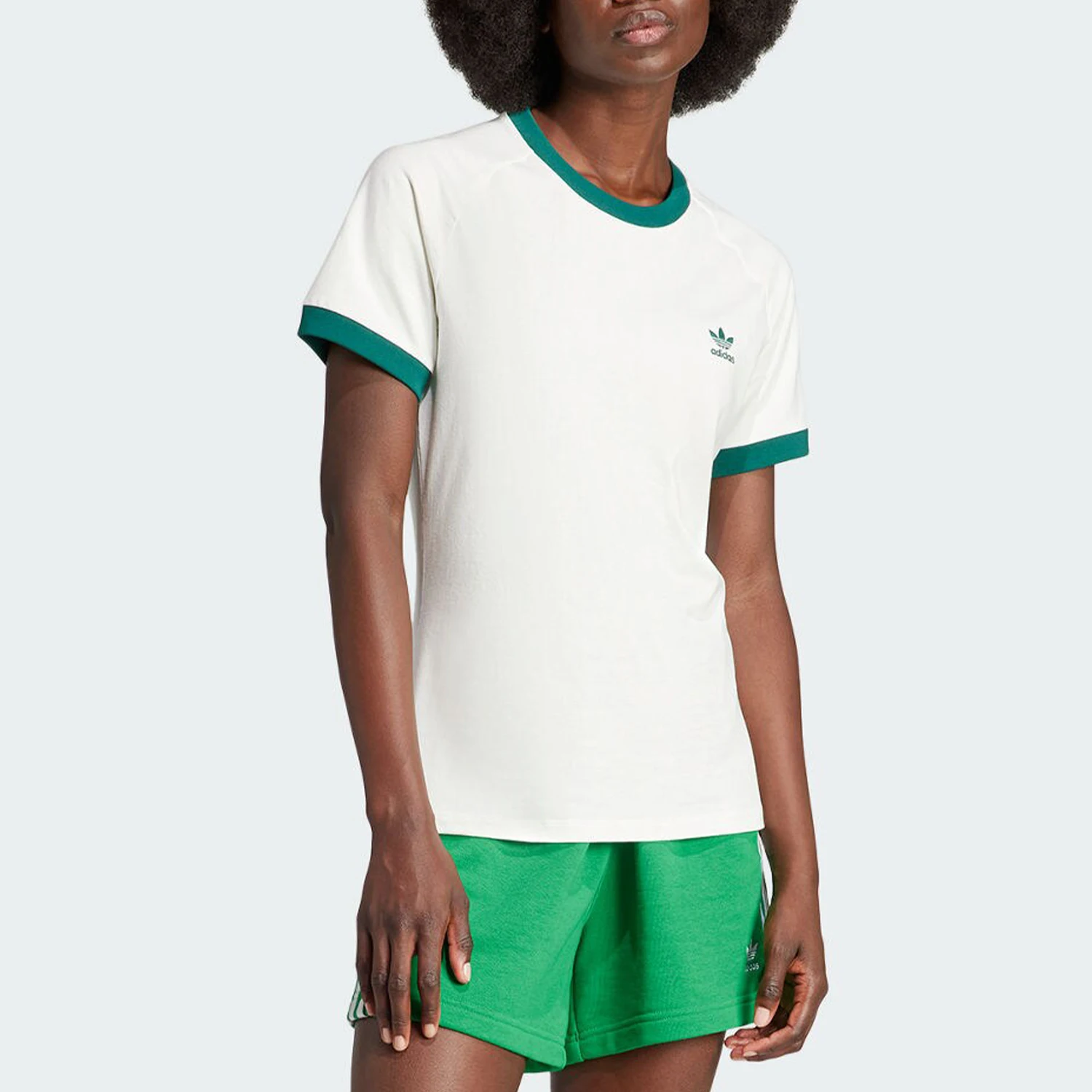 Adidas Official Genuine Women's Three Stripe Sport Ribbed Short Sleeve T-shirt IN4110