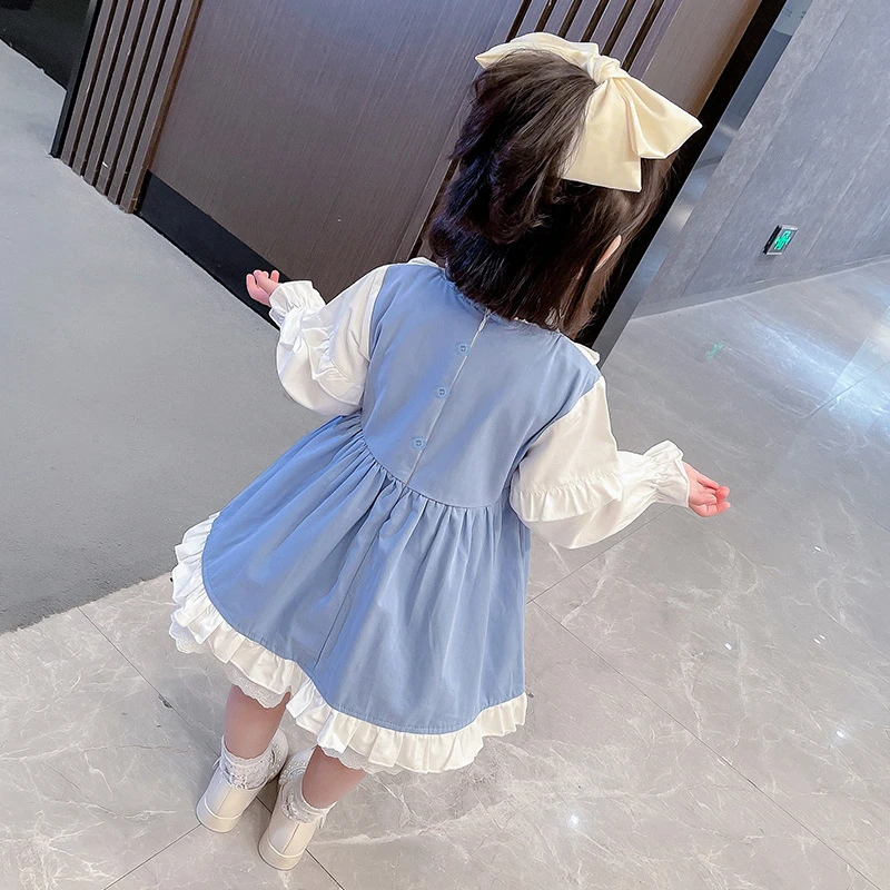 Spring Autumn  Toddler Girls\' Dress  Blue Bow Pleated Dresss Baby Girl A-line Skirt Princess Dress For Girls Ages 1 to 4