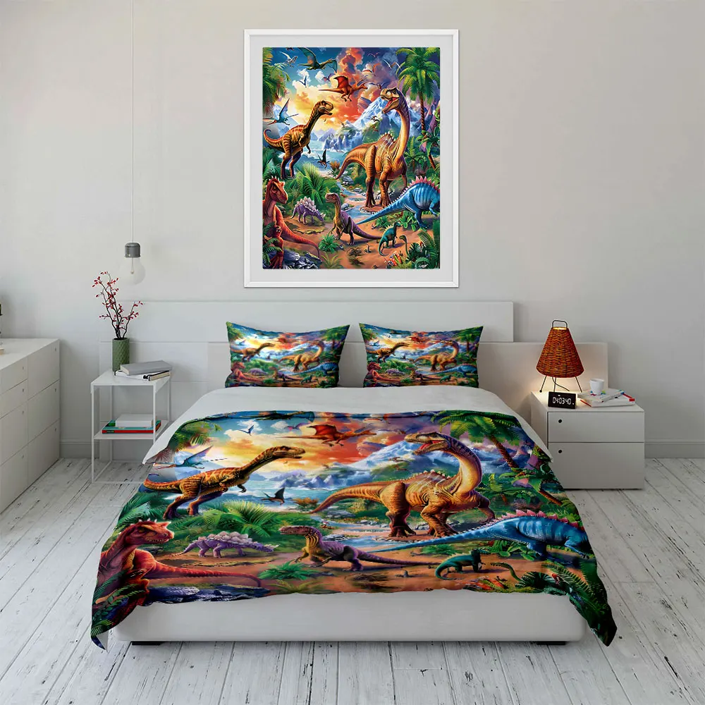 

Dinosaur Adventure Decor Set Multiple sizes kid's and adults' bedroom Exquisite 3PC bedding set, gift
