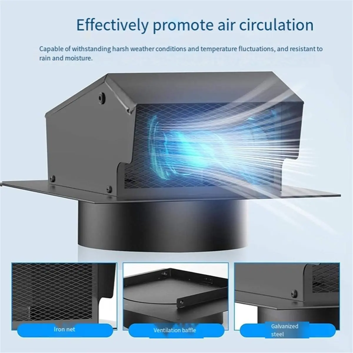 Capot de ventilation de toit A95G de 4 pouces, aérateurs de toit pour maisons, aérateur d'évacuation de toit en acier au carbone avec amortisseur, collier de diamètre amovible