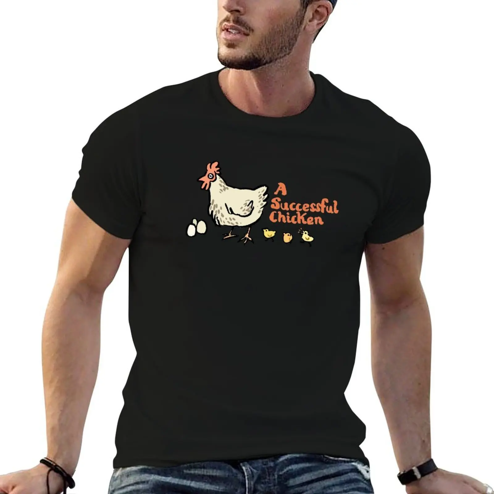 a successful chicken T-Shirt man t shirts for men casual man t shirts cotton black cotton t-shirt plain for man package T-shirt