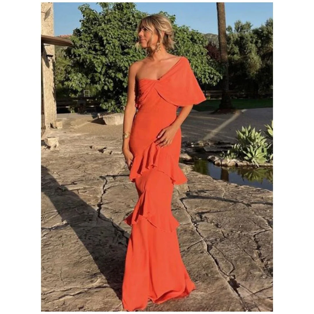 

Mina Ruffle Edge Prom Dress Customized Slant Evening Dress 2025 Fish Tail Elegant Dresses for Woman Wedding Guest Party Womens