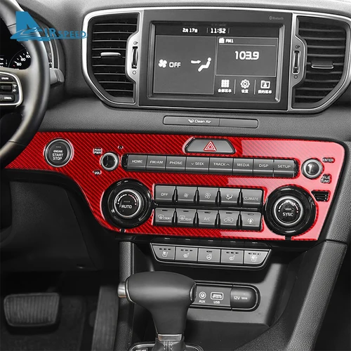 Imagen 2 del producto Pegatina de fibra de carbono suave Real para Kia Sportage 2017 2018 2019 2020 2021 LHD, Panel de botones de Control Central de coche, embellecedor Interior