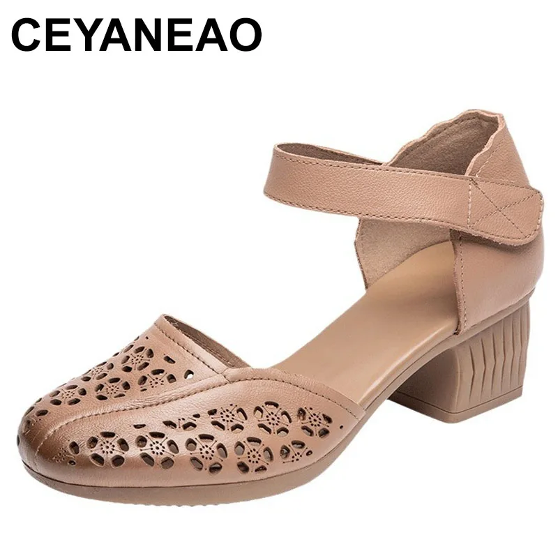 

5cm 2024 Women Sandals Moccains Fashion Breathable Chunky Sneaker Elegance Hollow Summer Genuine Leather Ethnic Shoes