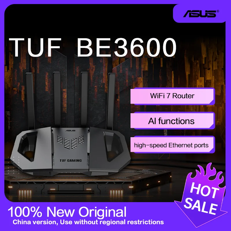 ASUS Router WiFi 7 BE3600 TUF Gaming Router AiMesh Extendable Router, 4K-QAM, MLO, AI Detection 2.5G Port