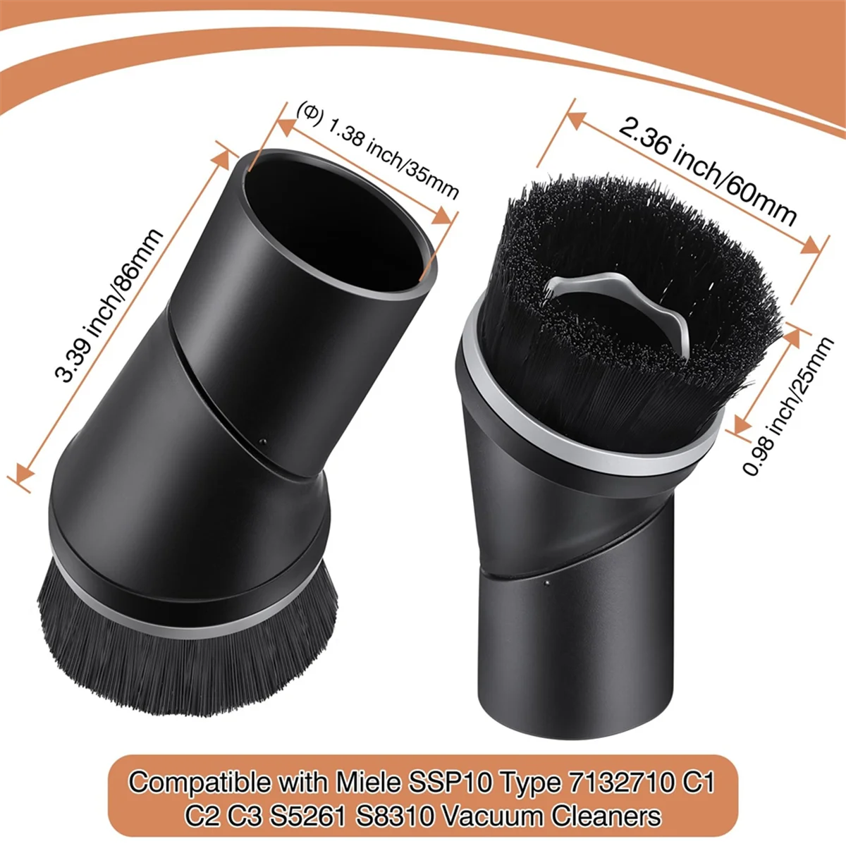 2 pak sikat debu penyedot debu kompatibel untuk seri Miele C dan S, SSP-10 35mm, 07132710, sikat debu Putar