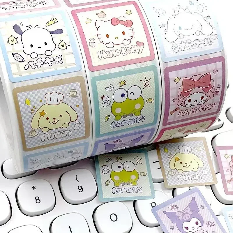 MINISO 500Pcs/roll Sanrio Sticker Kawaii Kuromi Hello Kitty P Cinnamoroll Cartoon Kids Reward Gift Decoration Decals Toy