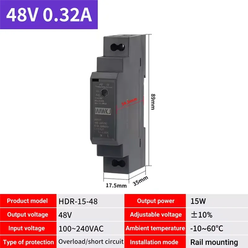 

A25F-DC 48 В 15 Вт HDR-15-48 Импульсный источник питания серии Трансформатор на DIN-рейку Ультратонкое крепление