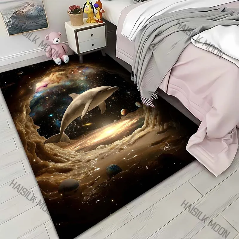 Dolphin gliding through cosmic cavern Print Carpet for Living Room Bedroom Sofa Home Decor Rus Non-slip Floor Mat Luxury Gift