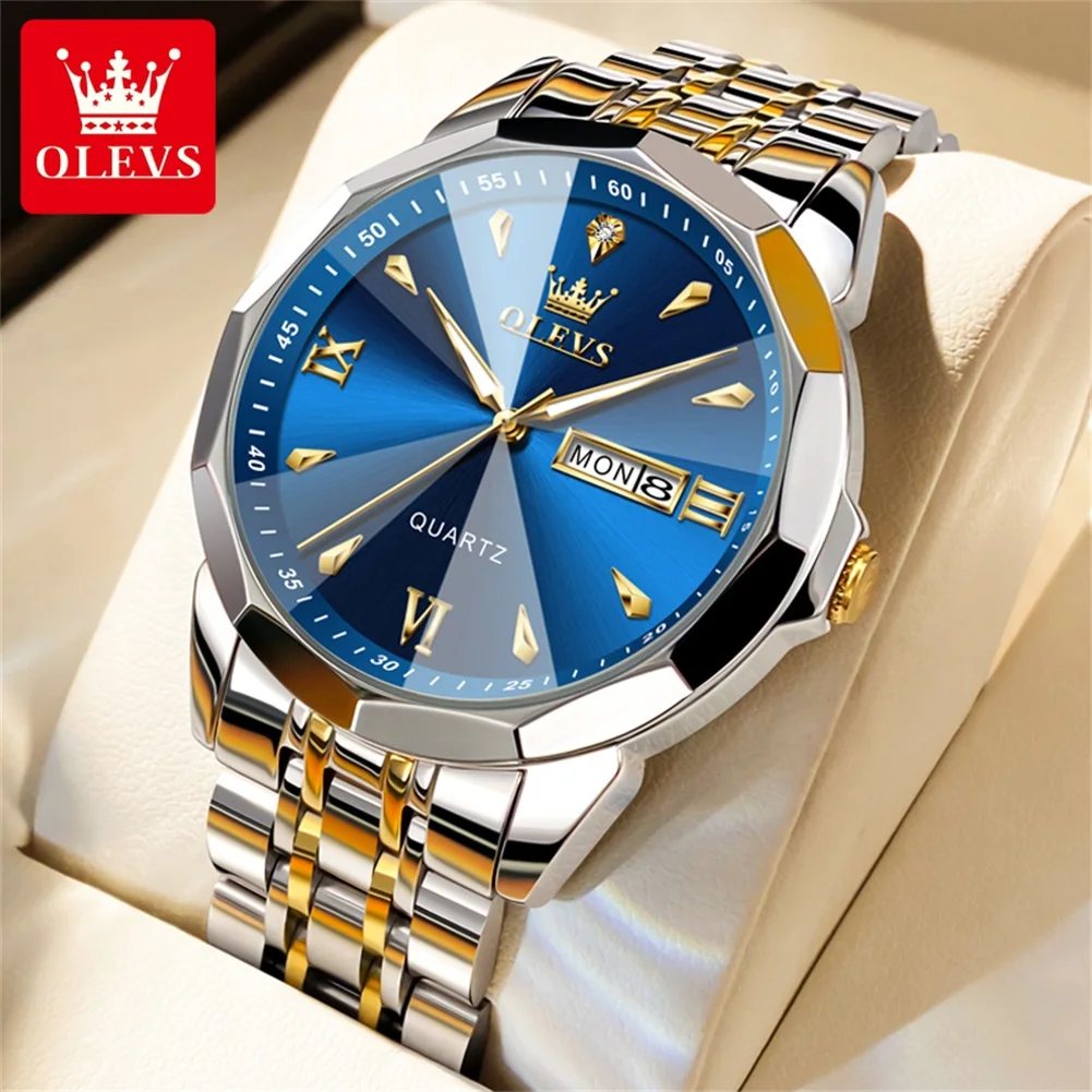 OLEVS Brand Luxury Original Men's Wristwatch Waterproof Fashion Quartz Watch Luminous Weekly Calendar Stainless Steel Watches