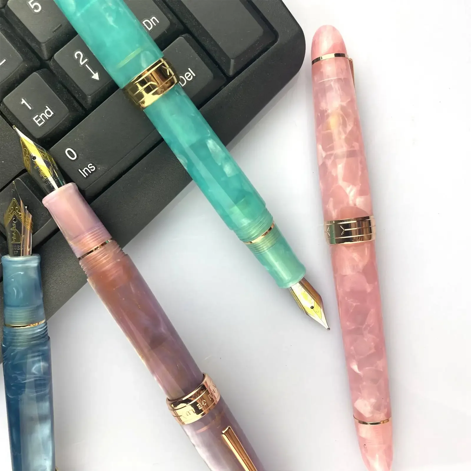 Kaigelu 356 Resin Fountain Pen with Golden Clip EF/F/M Nibs Beautiful Colours writing Ink Pen for Office students Writing Gifts