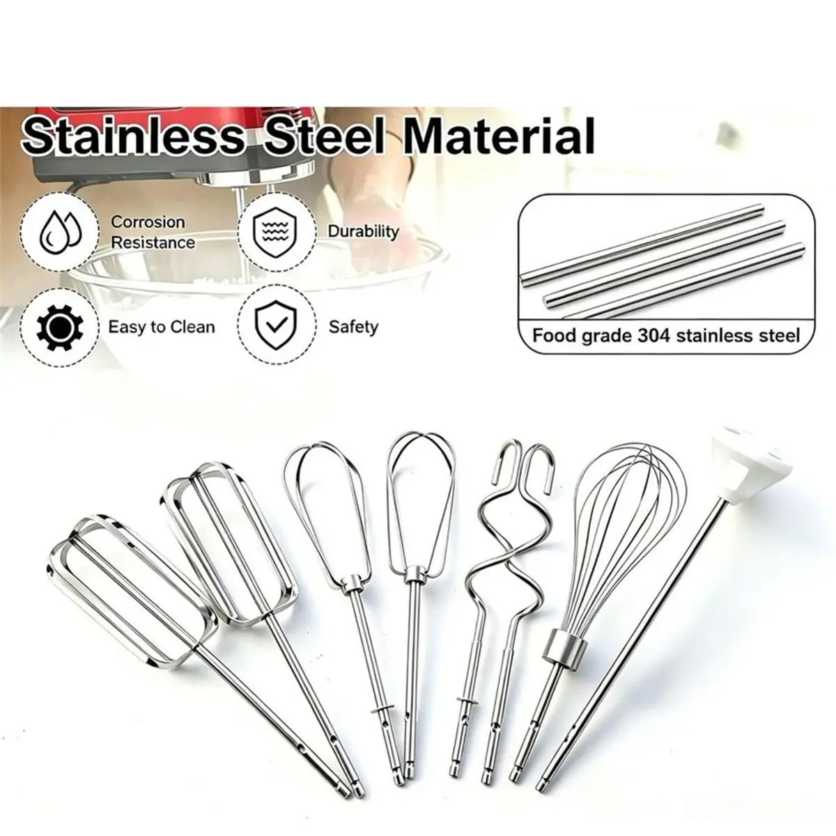 IDS-Stainless Steel Hand Mixer Attachments Set,for KitchenAid KHM3 KHM5 KHM7 KHM9, Includes Whisk, Dough Hooks Blending Rod