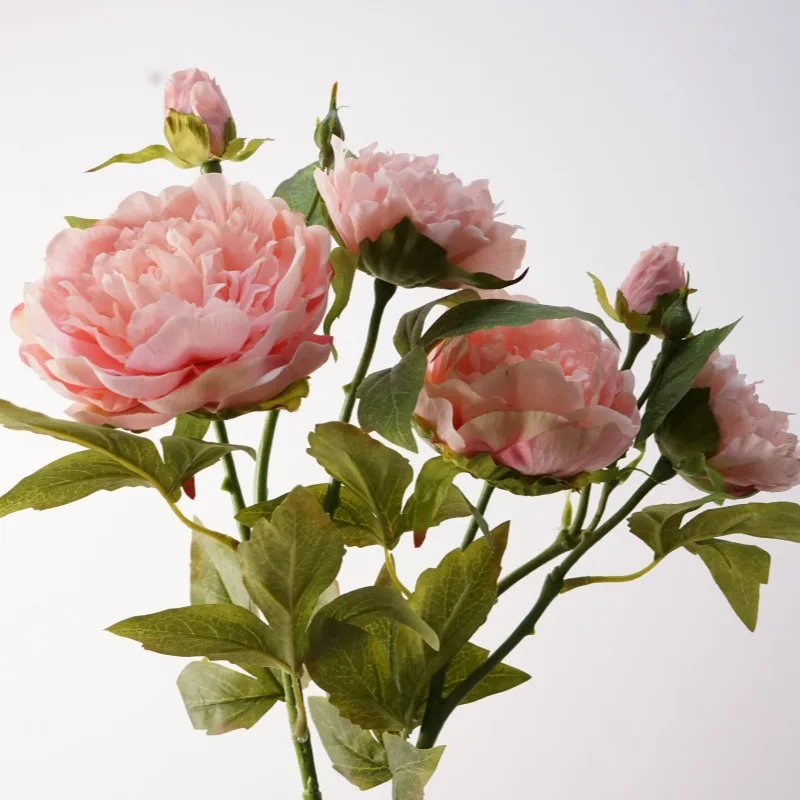 3 Stück Künstliche 3-köpfige Feuchtigkeitsspendende Pfingstrosen mit Echtem Touch für Hochzeitsdekoration, Blumen für den Gang, Heimdekoration, Künstliche Pfingstrosenblumen – Detail 19