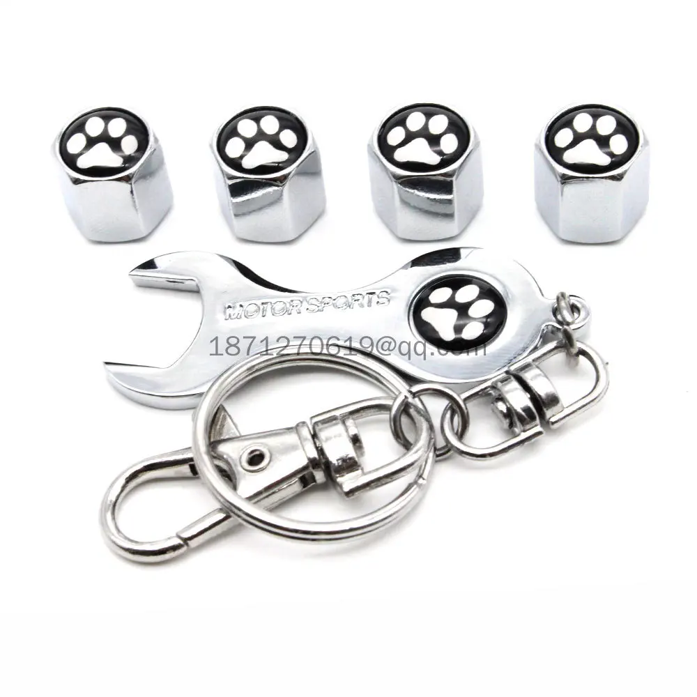 5Pcs/Set Universal Aluminum Alloy Metal Valve Mouth Cap With Small Wrench Keychain Car Valve Core Cover Cap Upgrade For Toyota