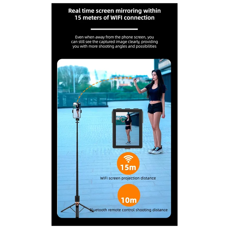 SQPP-CL07 Screen Mirroring Selfie Stick WIFI Projection Screen Tripod Real Time Display Selfie Monitor For Smartphone Vlog