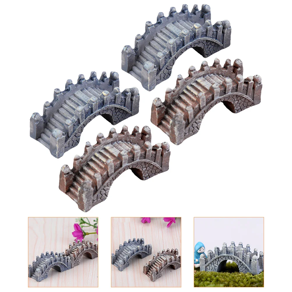 

4pcs Palace Resin Bridge Decor Landscape Decoration Mini Figurines Landscape Adornments Garden Decorations Gray Brown
