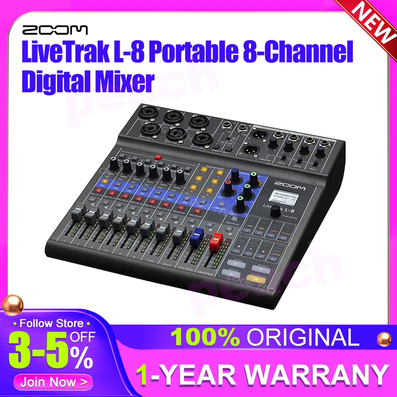 Zoom LiveTrak L-8 Portable 8-Channel Digital Mixer and Multitrack Recorder Mix/Monitor Record Professional Sounding Podcast