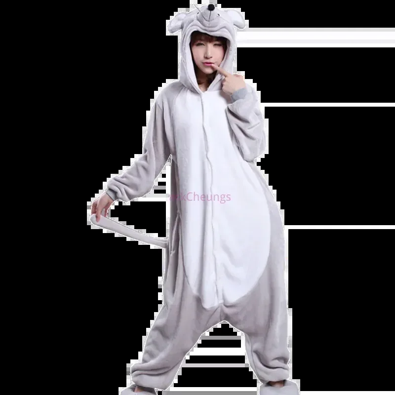 الكبار الفانيلا Kigurumi الحيوان زي رمادي الفئران الفئران المرأة أو الرجال نيسيس بيجامة لحفلة الهالوين كرنفال