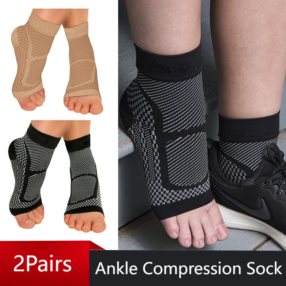 

2Pair Sport Ankle Brace Compression Sleeves Foot Support Sock for Relieves Achilles Tendonitis,Plantar Fasciitis,Reduces Swellin