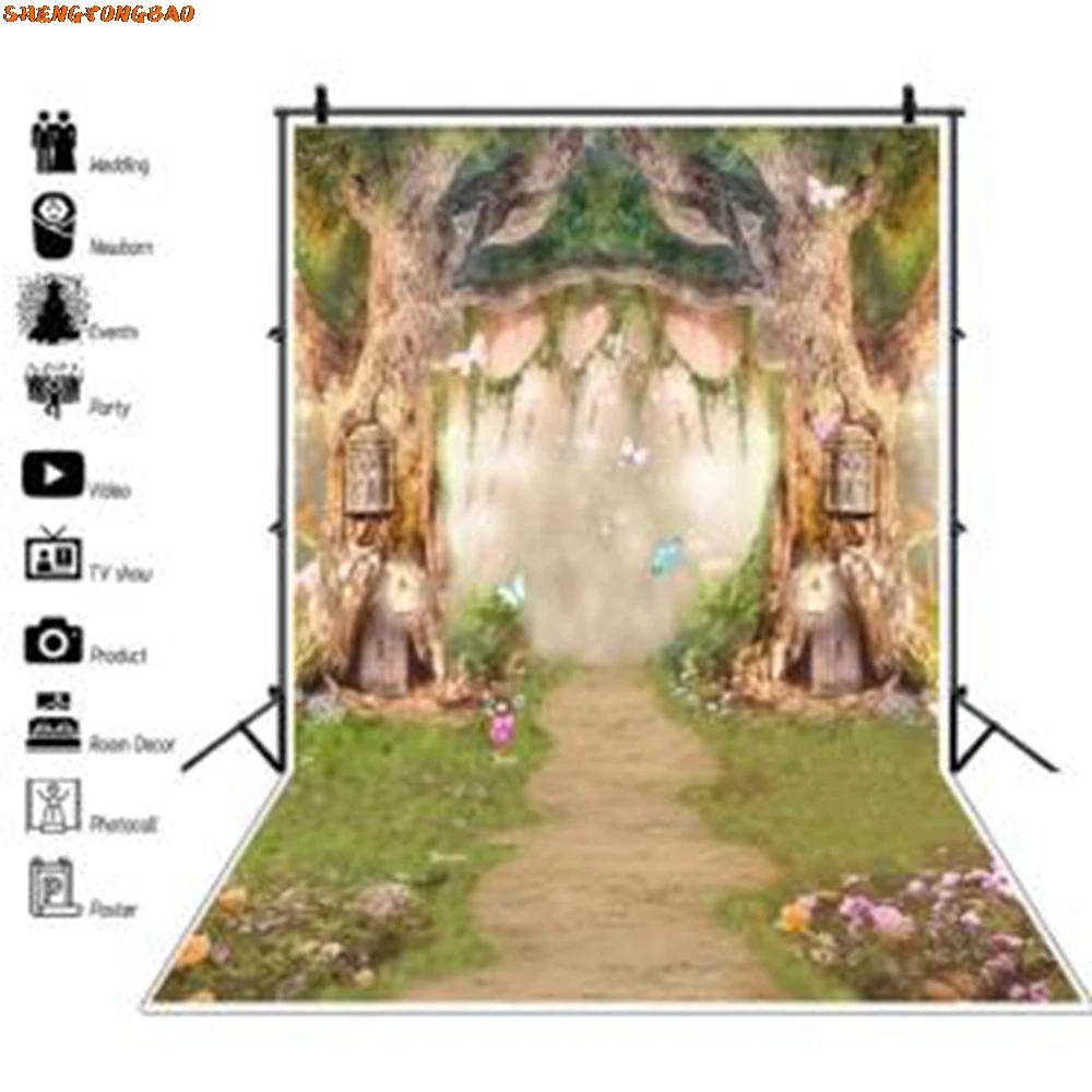 Spring Dreamy Forest Backdrop Enchanted Wonderland Flowers Trees Baby Kids Birthday Party Wedding Photography Background Decor